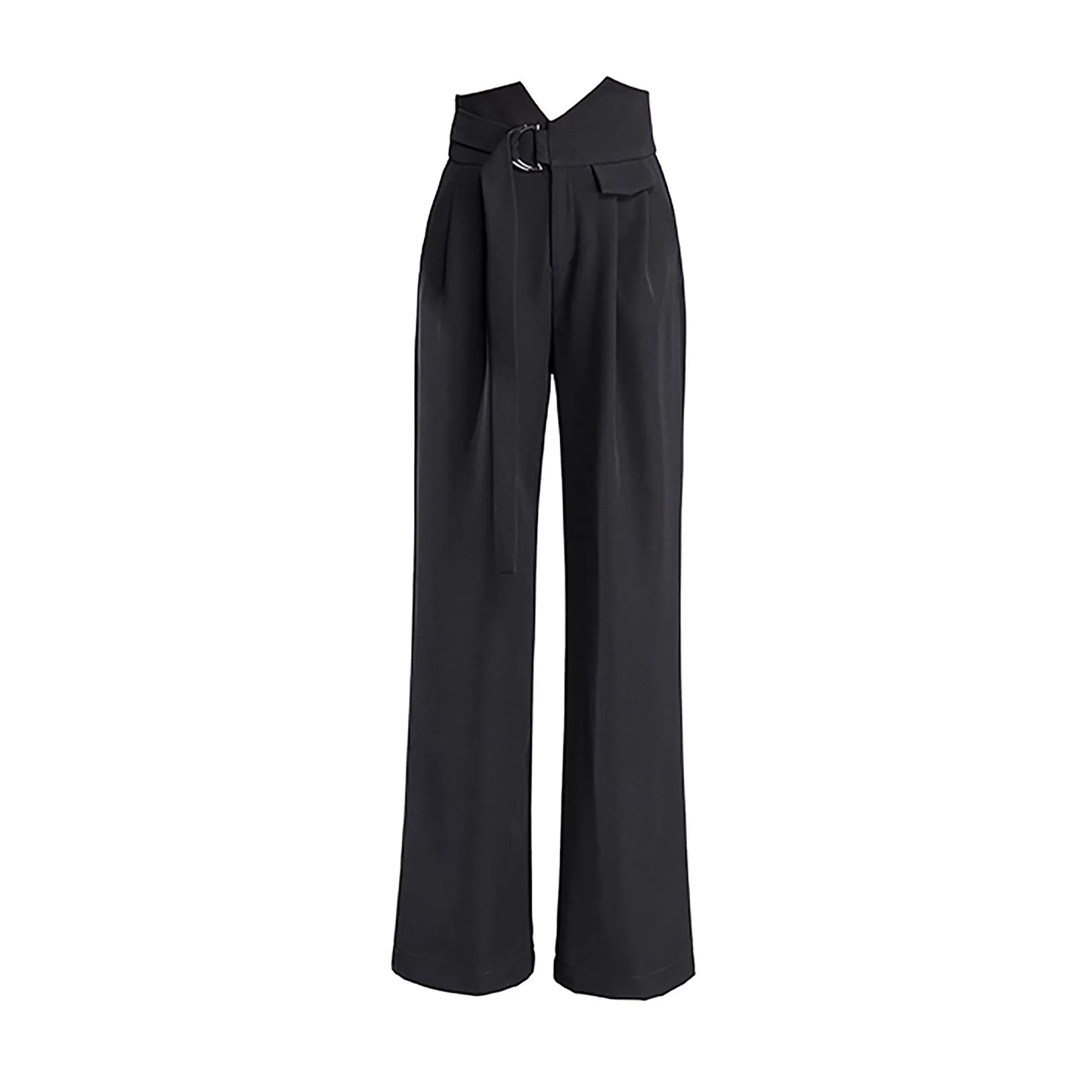 Alisa Black D-Ring Belt Wide Leg Pants