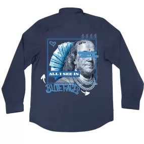 All I See is Blue Faces - Navy Oxford Long Sleeve Shirt