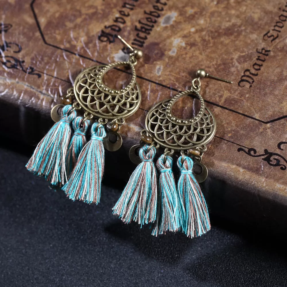 Antique Bronze Ethnic Tassel Earrings - 5 Colors