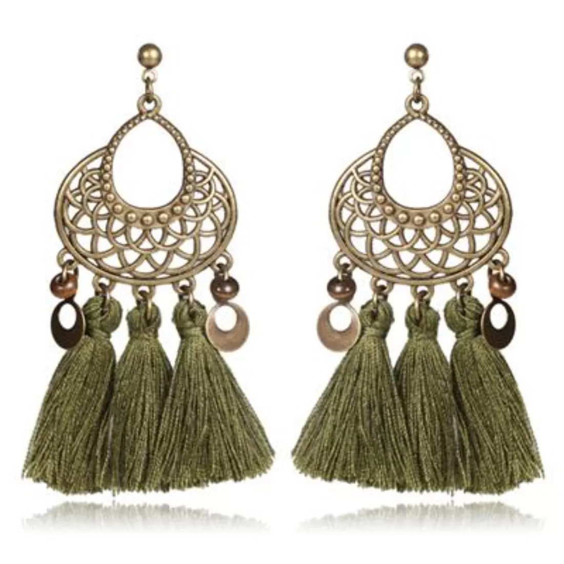 Antique Bronze Ethnic Tassel Earrings - 5 Colors