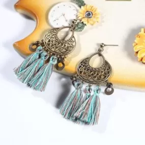 Antique Bronze Ethnic Tassel Earrings - 5 Colors