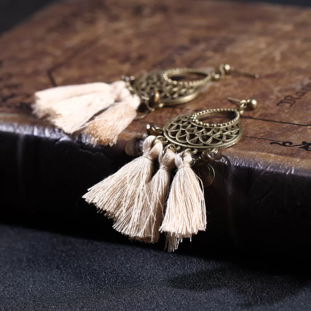 Antique Bronze Ethnic Tassel Earrings - 5 Colors