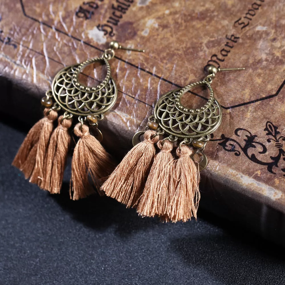 Antique Bronze Ethnic Tassel Earrings - 5 Colors