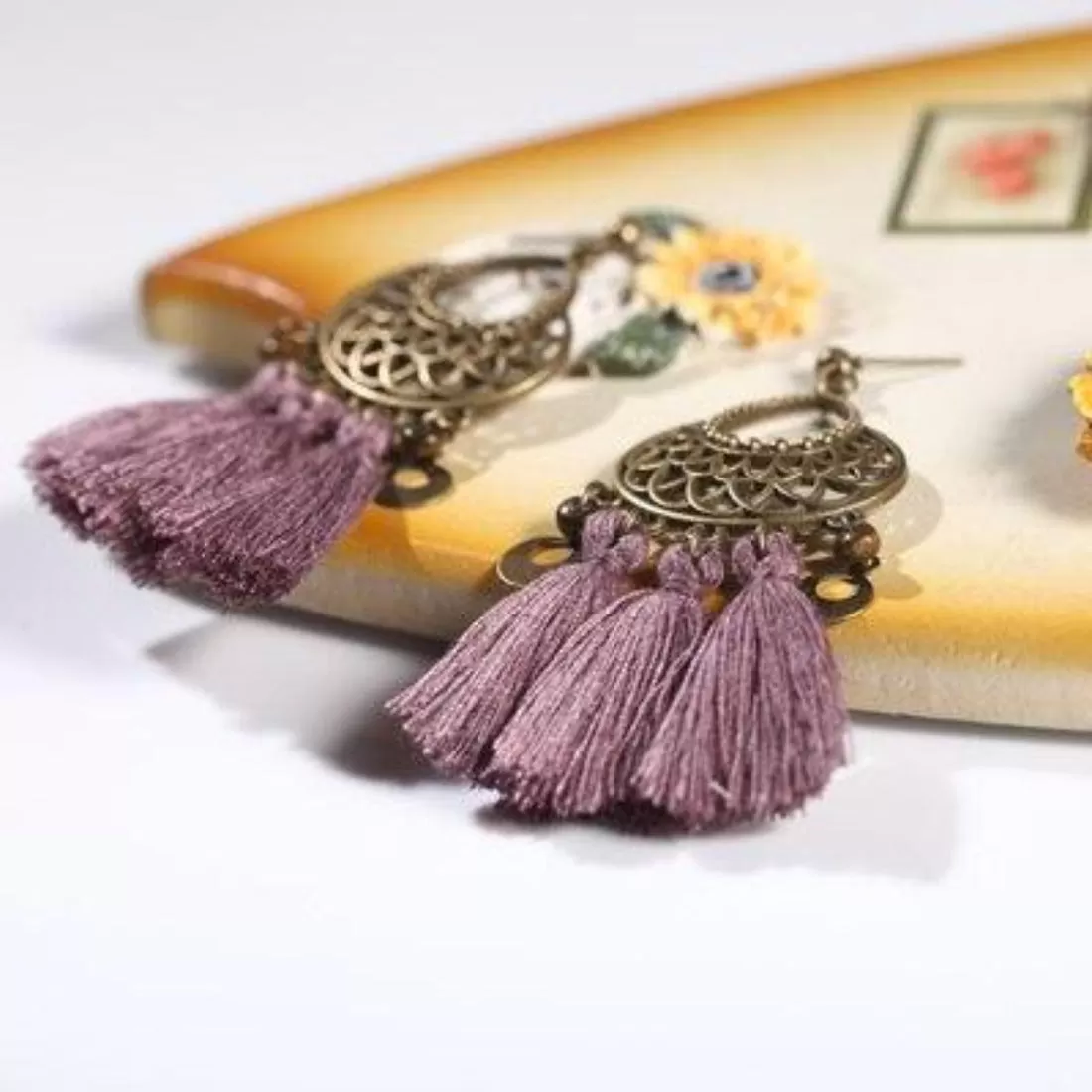 Antique Bronze Ethnic Tassel Earrings - 5 Colors