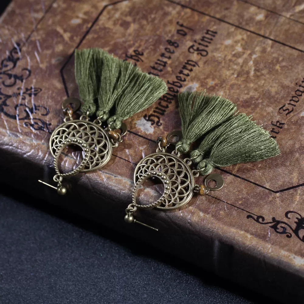 Antique Bronze Ethnic Tassel Earrings - 5 Colors