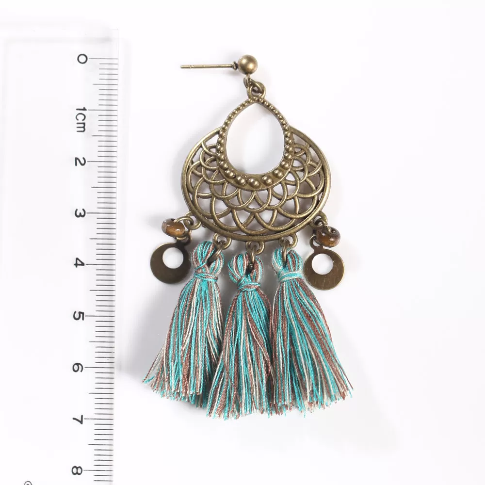 Antique Bronze Ethnic Tassel Earrings - 5 Colors