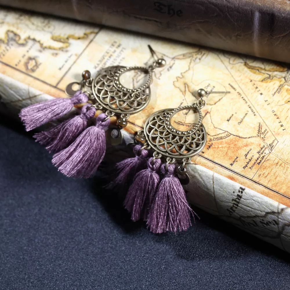 Antique Bronze Ethnic Tassel Earrings - 5 Colors