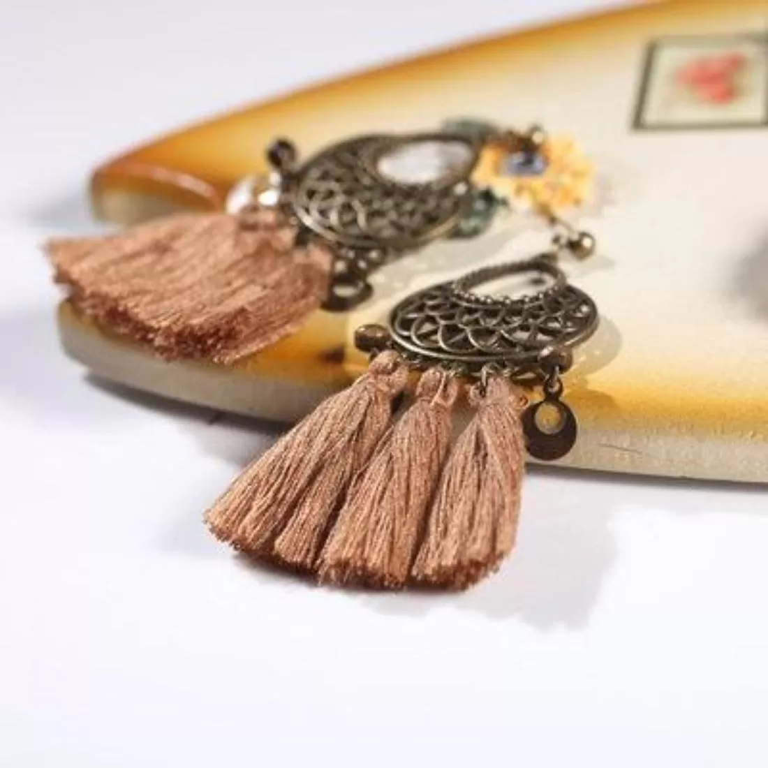 Antique Bronze Ethnic Tassel Earrings - 5 Colors