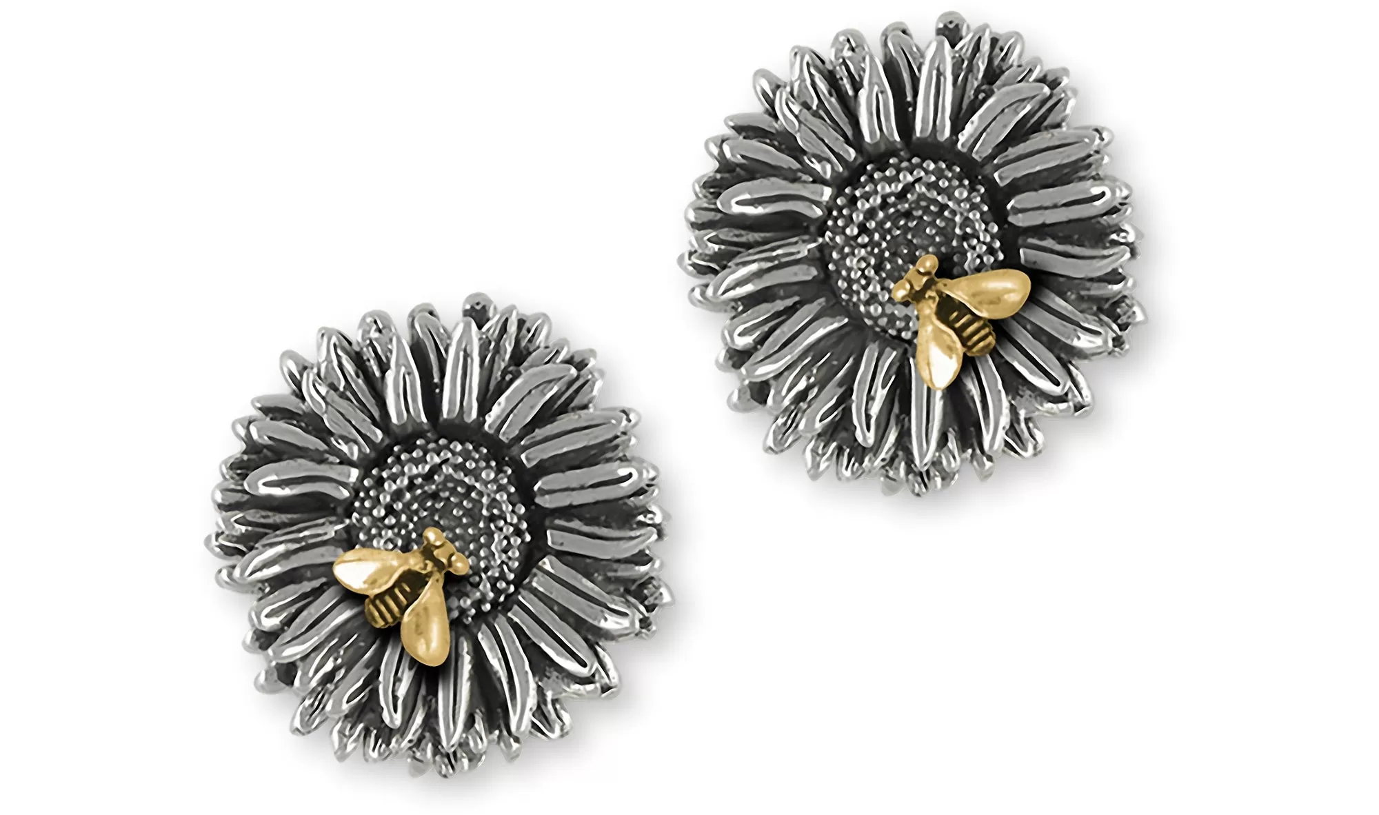 Aster Jewelry Silver And 14k Gold Handmade Aster Flower Cufflinks  AST2-BEECL