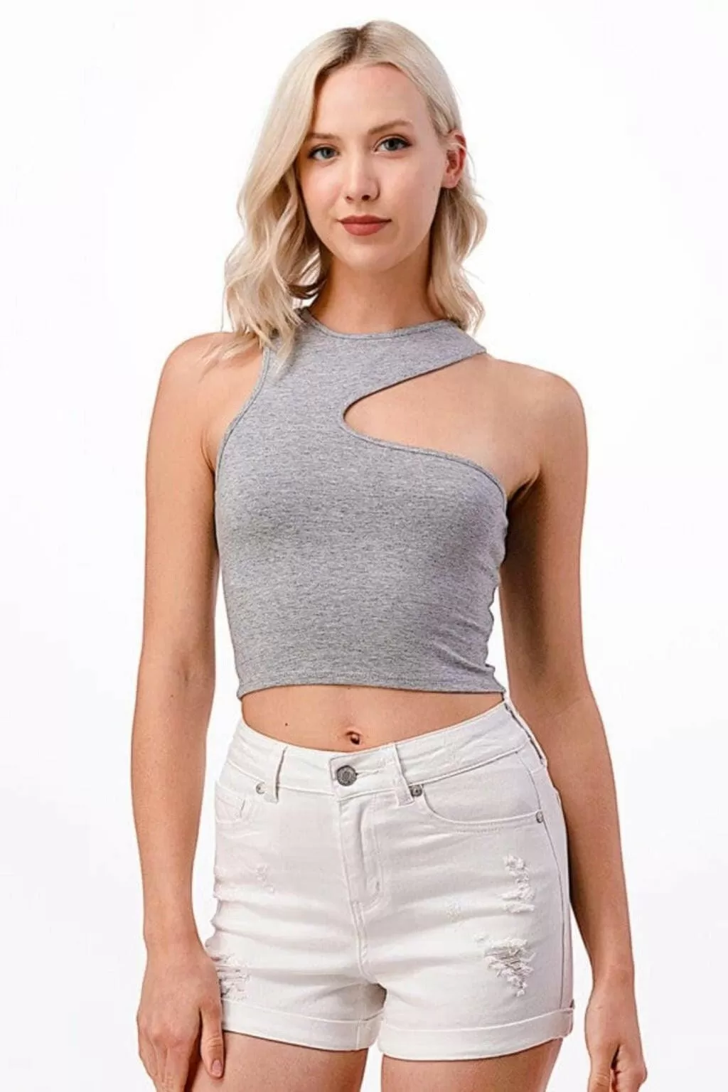 Asymmetric Detail Cut Out Tank Tops