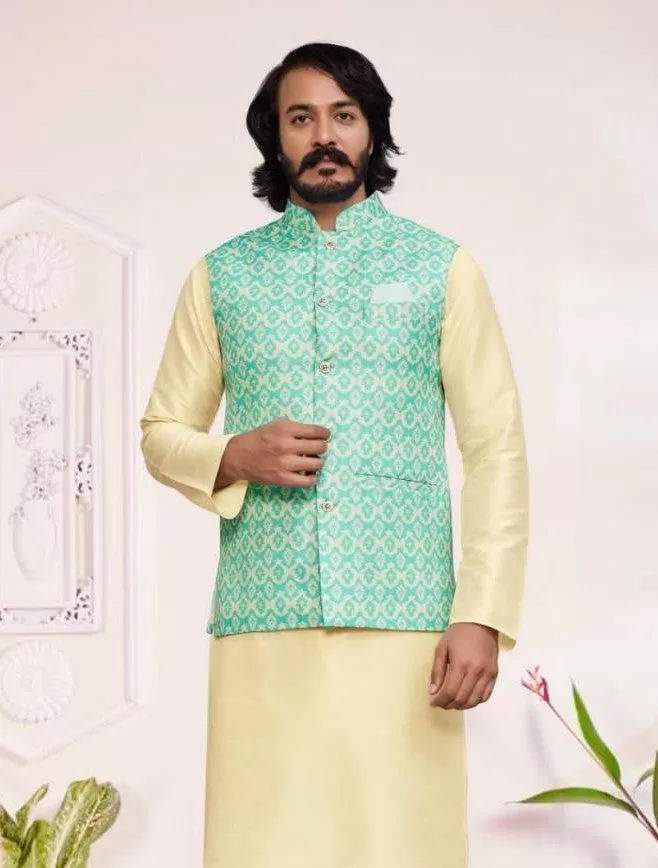 Attractive Sky Blue Color Wedding Kurta Jacket With Pajama