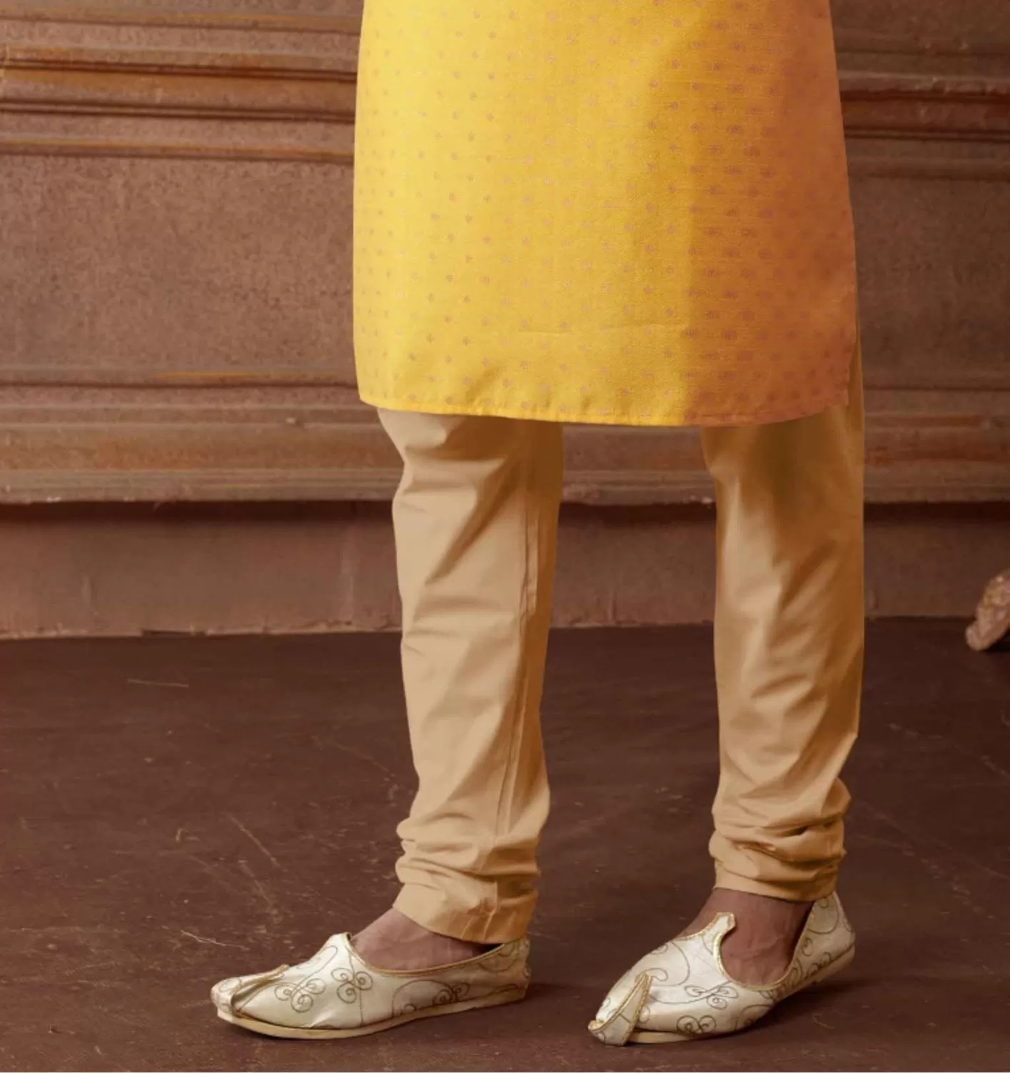 Attractive Yellow Color Poly Jacquard Kurta With Pajama Pant For Men