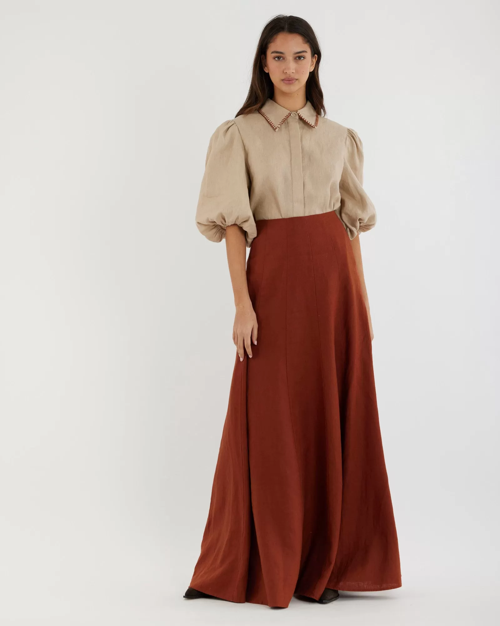 Beatrice Linen Maxi Skirt - Terracotta