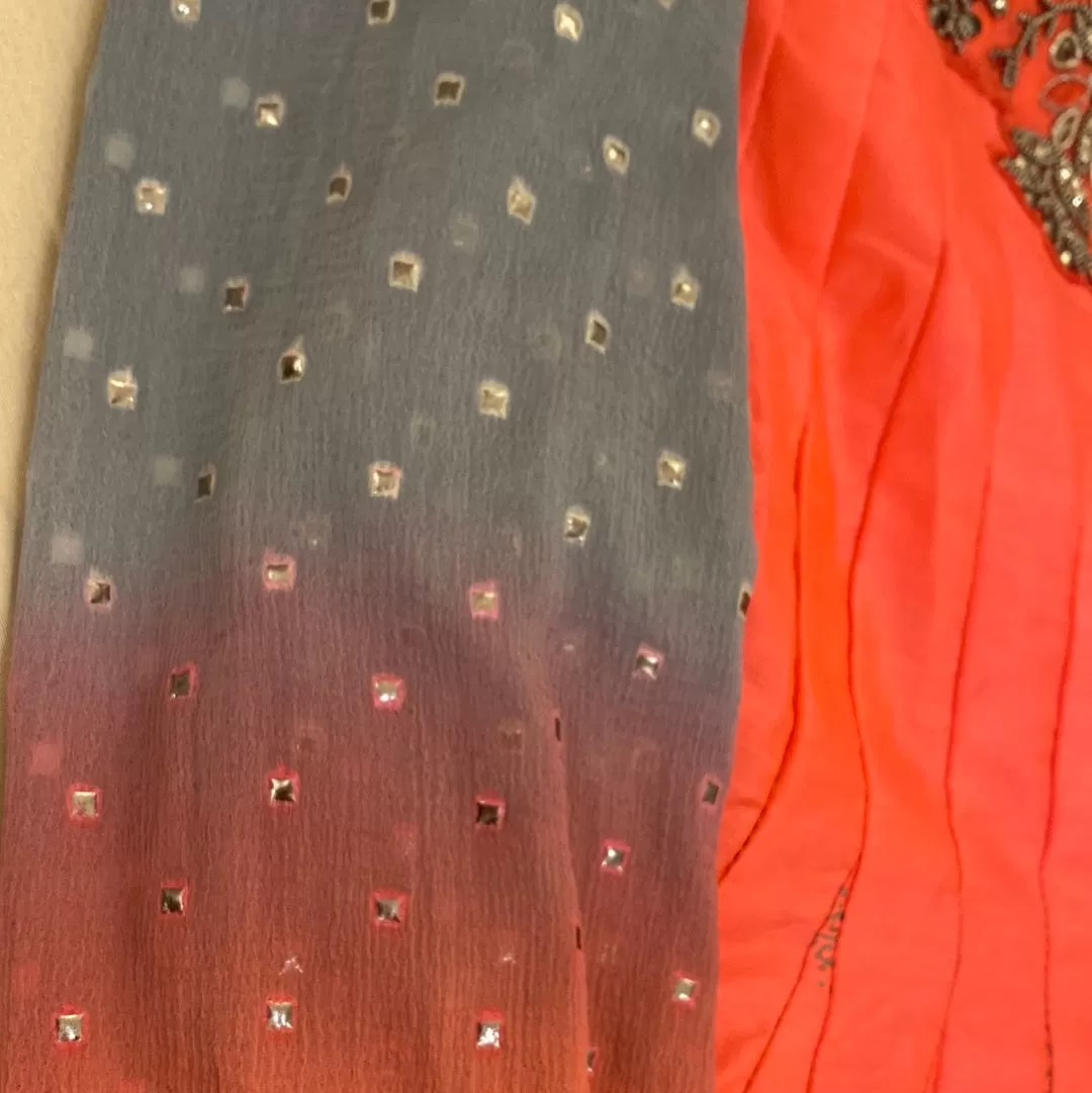 Beautiful Long Pink Anarkali Suit with Grey-Pink Dupatta and Bottom