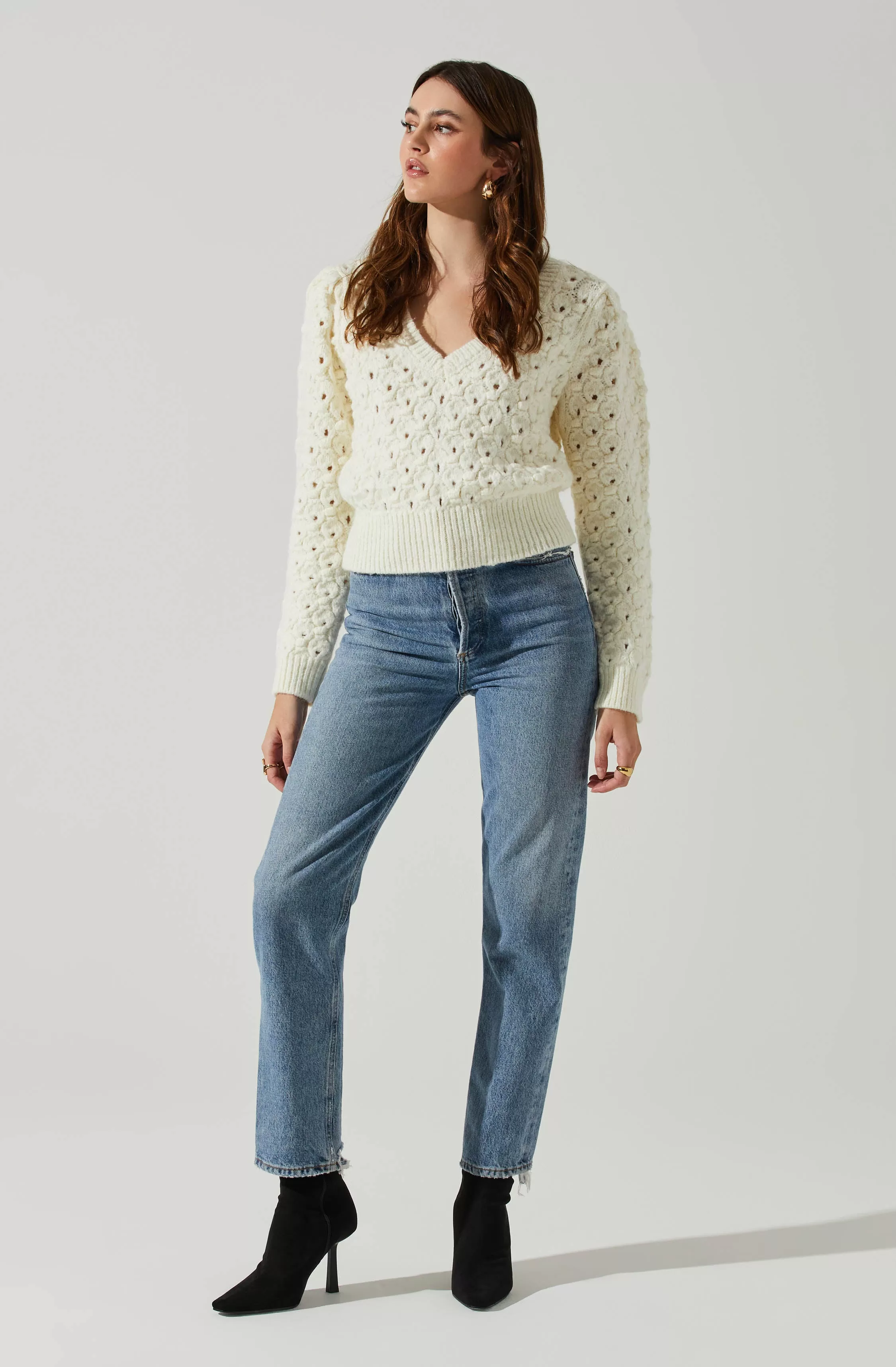 Bianca V Neck Pointelle Sweater