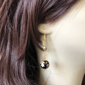 Black Glass Beaded Flower Dangle Earrings