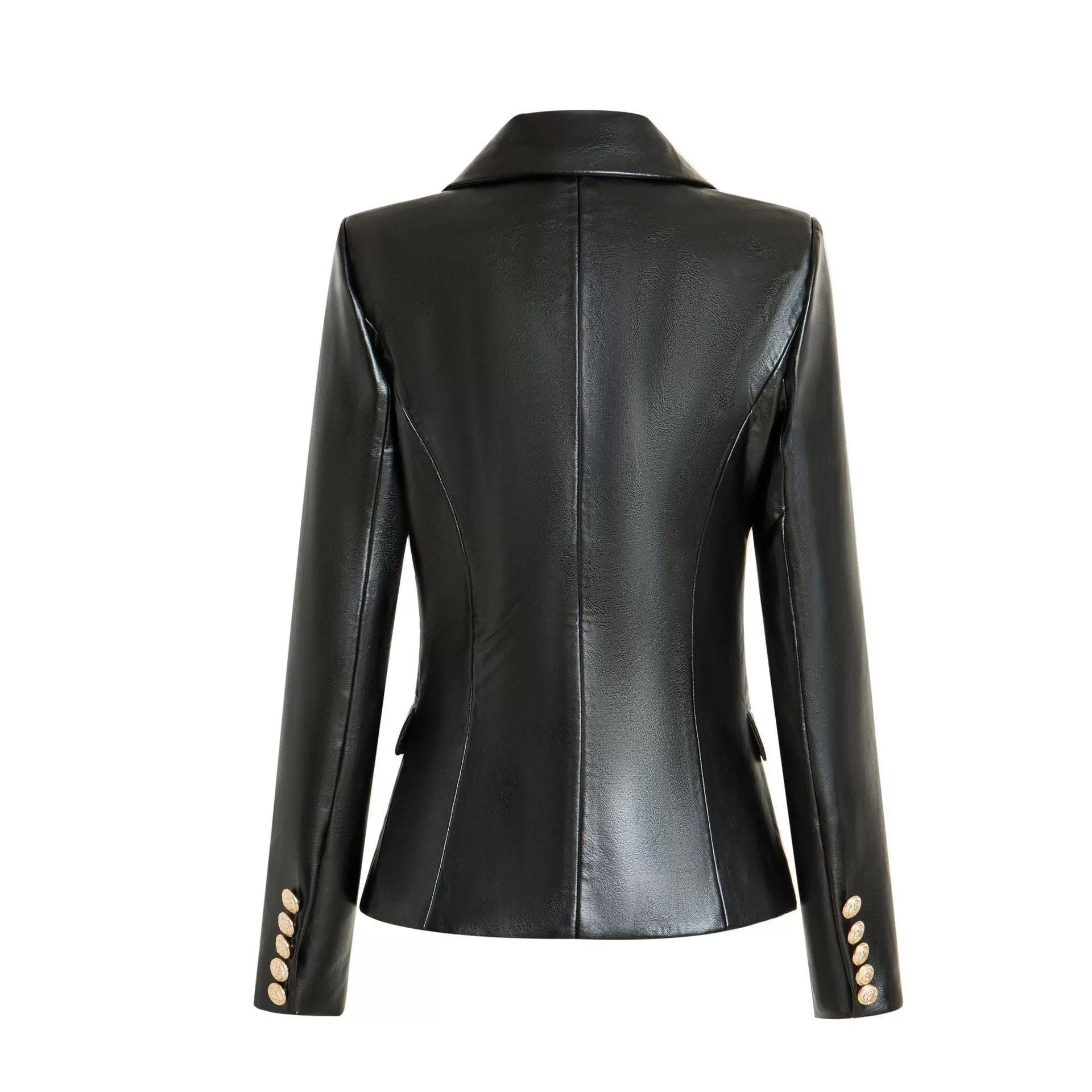 Black Leather Blazer Women - Formal-Business - Plain-Solid