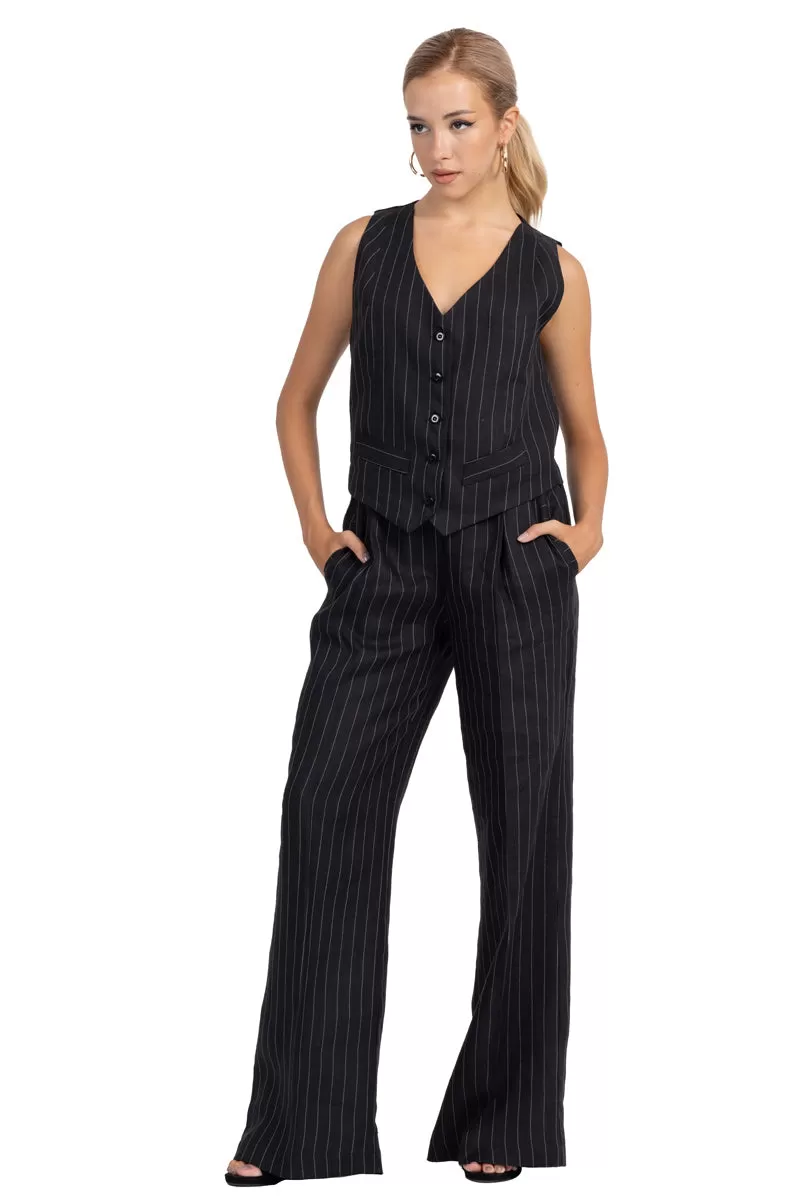 Black Pinstripe Women's Tailored Trousers