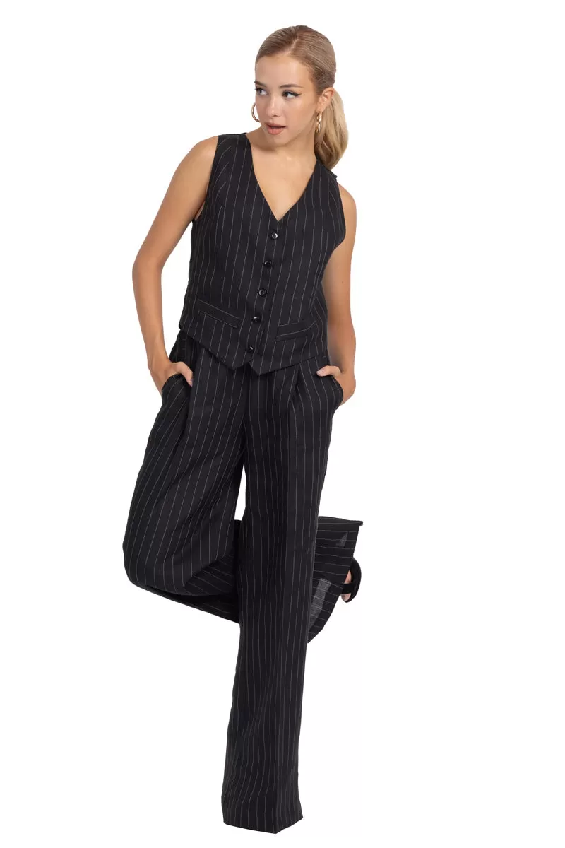 Black Pinstripe Women's Tailored Trousers