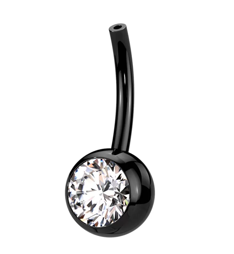 Black PVD Bezel Clear CZ Titanium Threadless Belly Button Ring Base