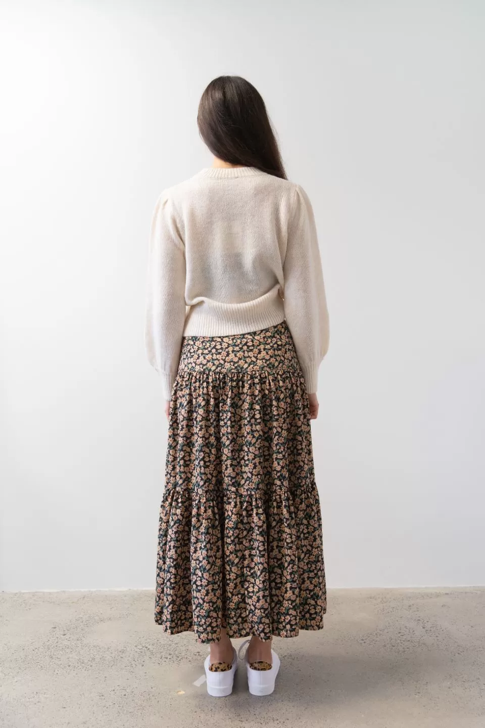 Blazing Autumn Floral Floaty Tiered Maxi Skirt