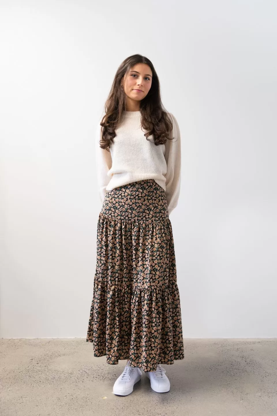 Blazing Autumn Floral Floaty Tiered Maxi Skirt