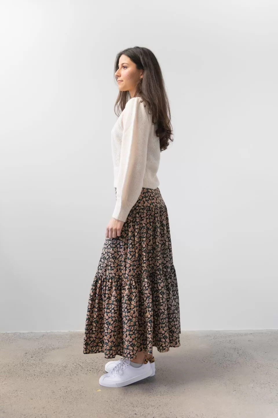 Blazing Autumn Floral Floaty Tiered Maxi Skirt