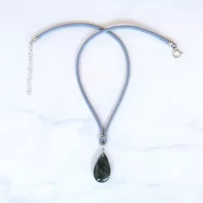 Blue Flame Labradorite gemstone Hand Wrapped on Leather W/ Sterling Silver