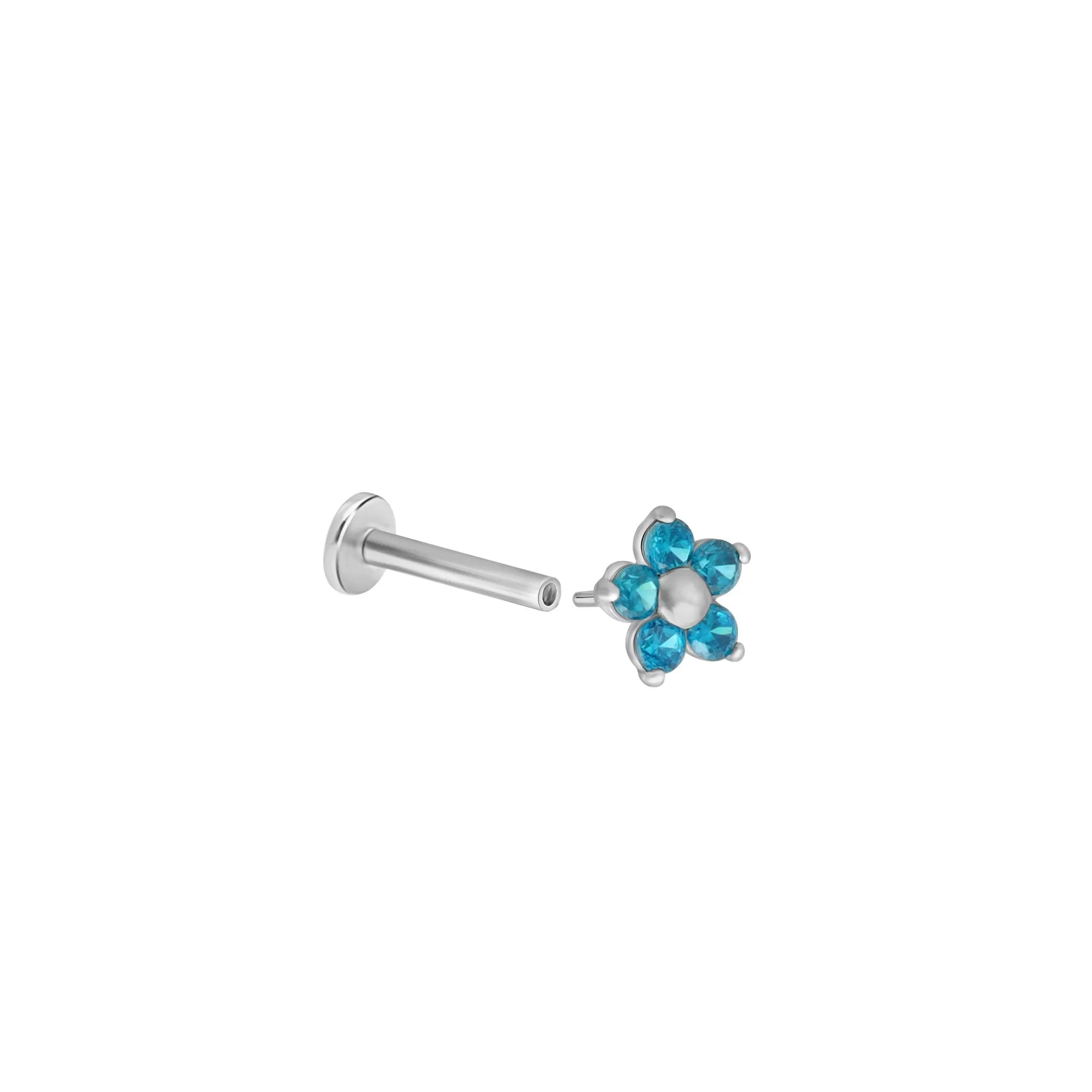 Blue Topaz Flower Flat Back Stud