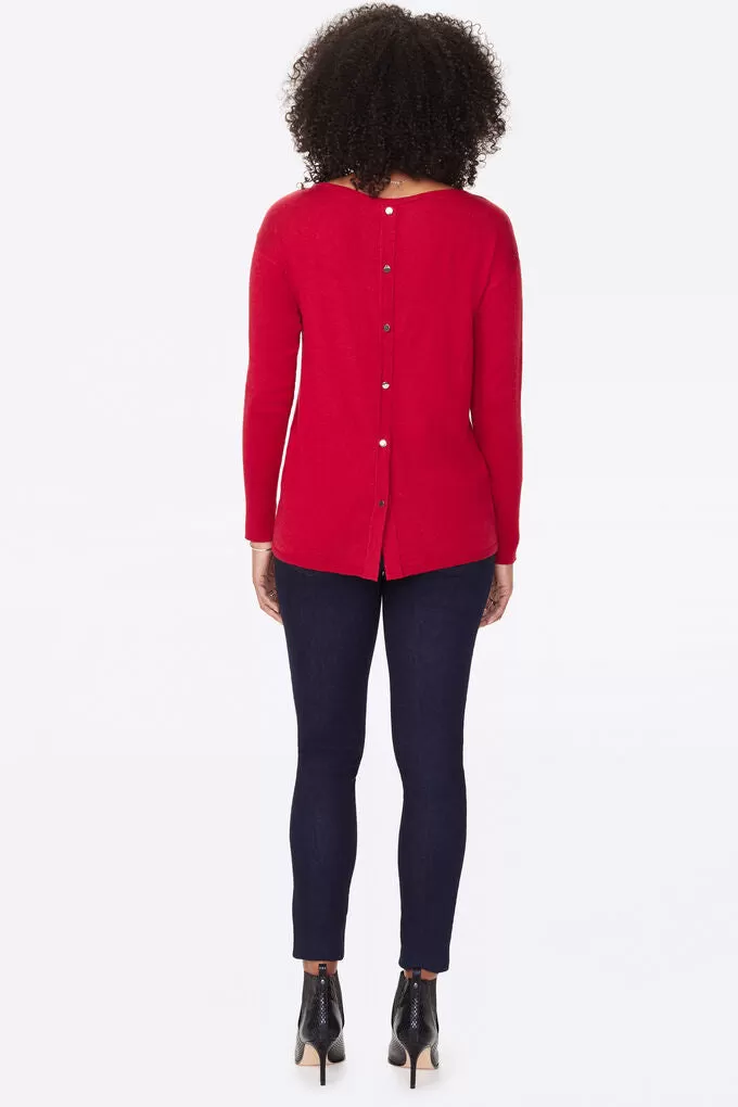 BOAT NECK SWEATER With Button Back - strawberry hill