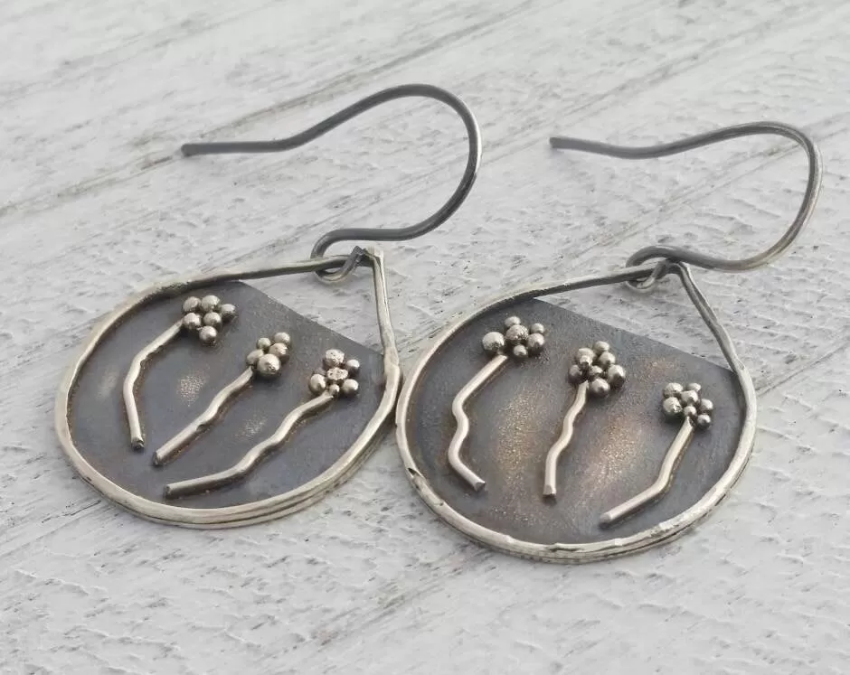 Botanical Floral Nature Sterling Silver Earrings Handcrafted by Horse Creek Jewelry