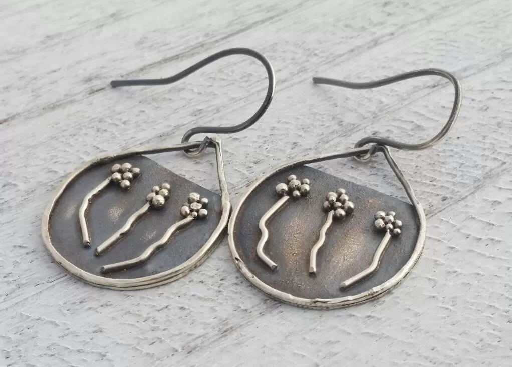 Botanical Floral Nature Sterling Silver Earrings Handcrafted by Horse Creek Jewelry