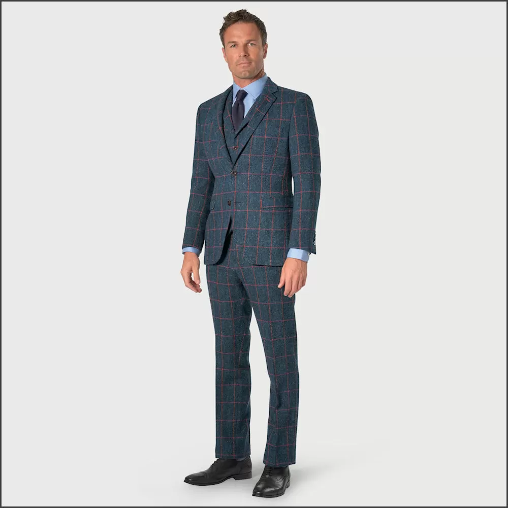 Brook Taverner Inverness Navy Check Harris Tweed Two Piece Suit - Waistcoat Optional<><>