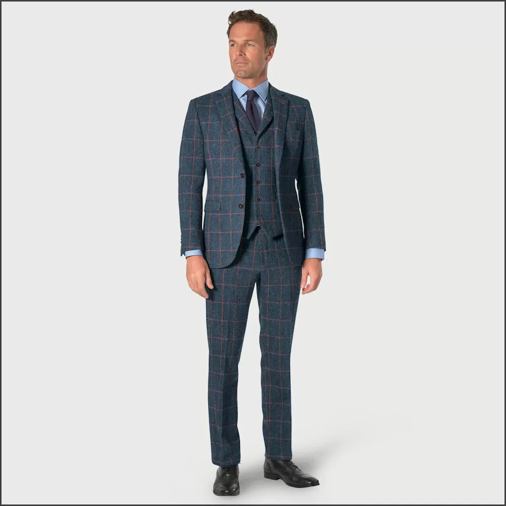 Brook Taverner Inverness Navy Check Harris Tweed Two Piece Suit - Waistcoat Optional<><>