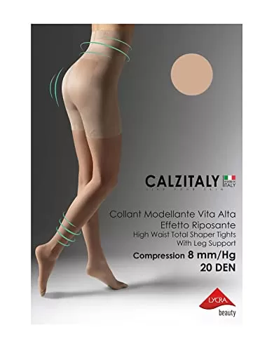 CALZITALY High Waist tights Control Top Shaping Nylons, Shaping Pantyhose, 20 Denier Sheer Shaping Tights for All Day Use (Small, Skin)