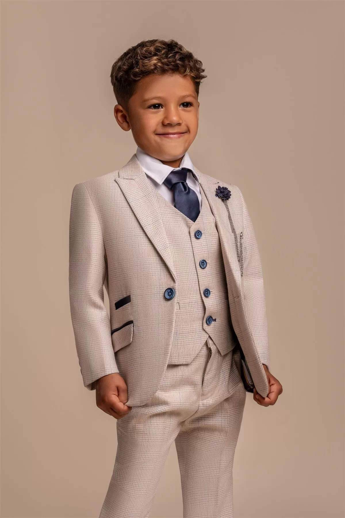 Caridi Beige Boys Three Piece Suit