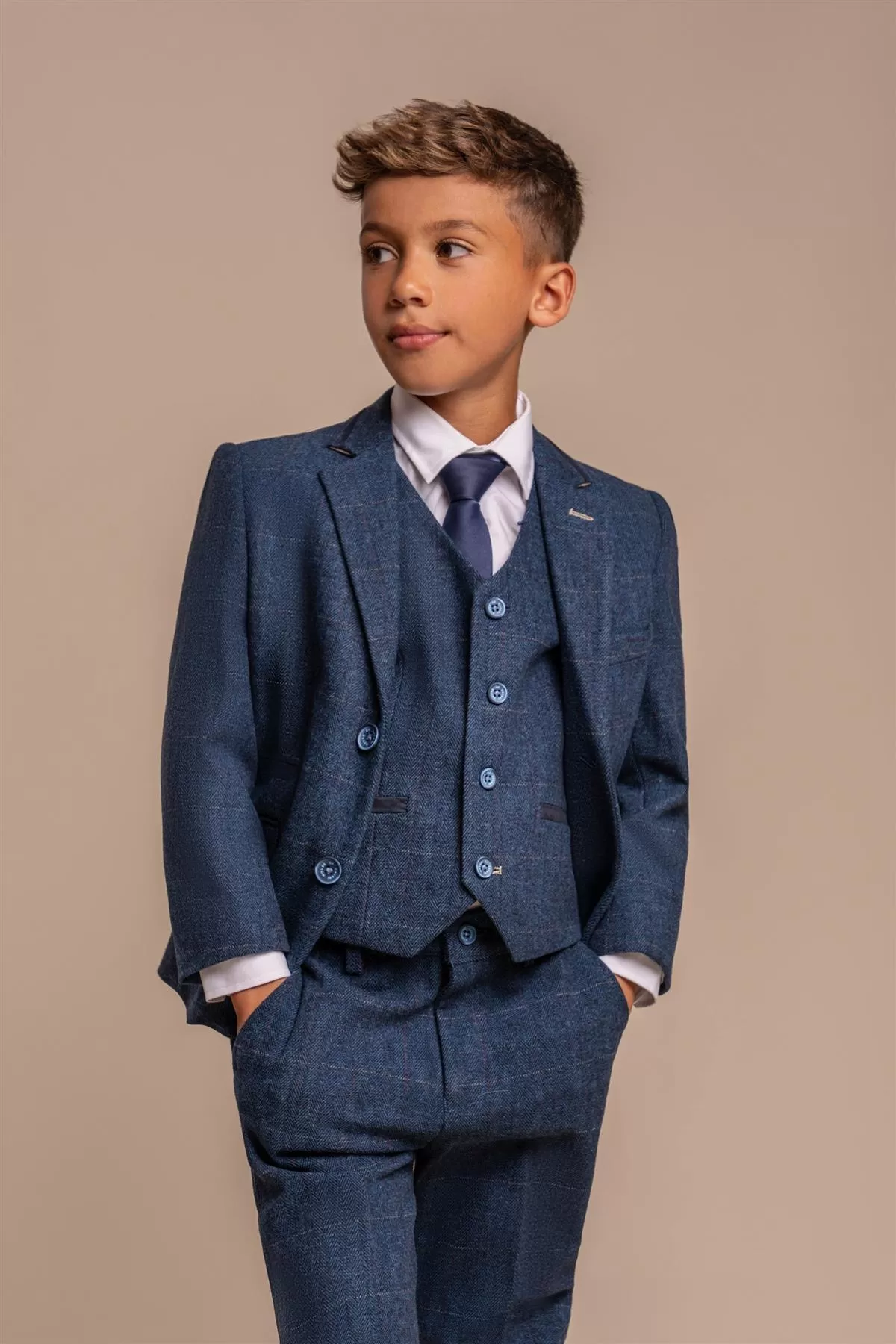 Carnegi Navy Tweed Boys Three Piece Suit