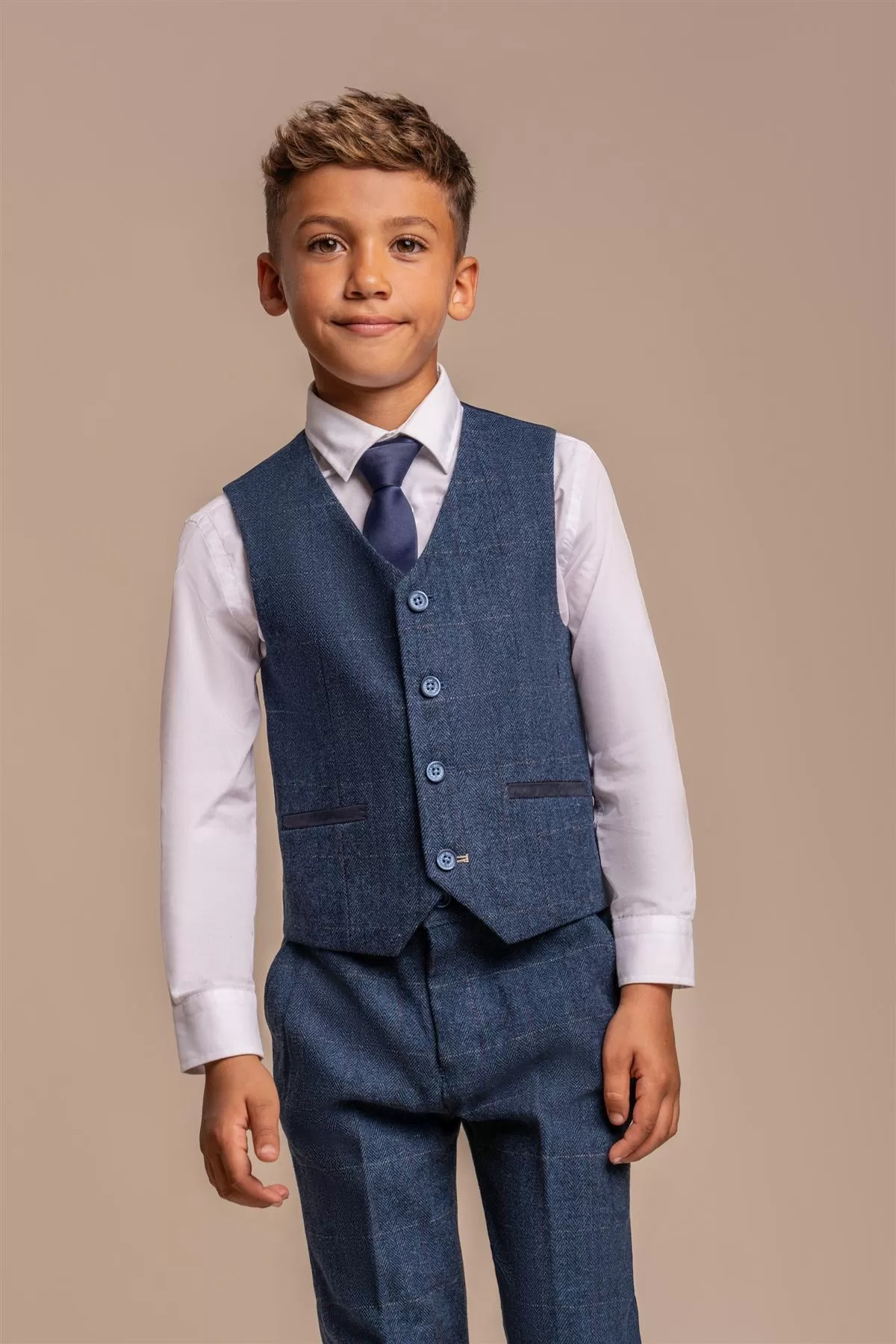 Carnegi Navy Tweed Boys Three Piece Suit