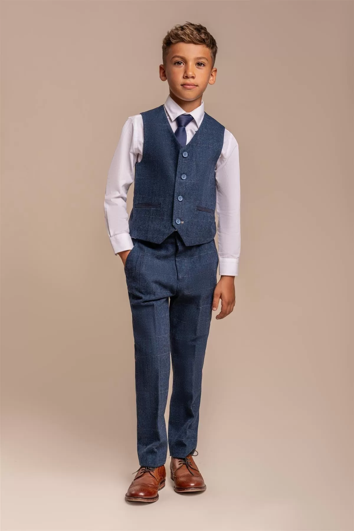 Carnegi Navy Tweed Boys Three Piece Suit