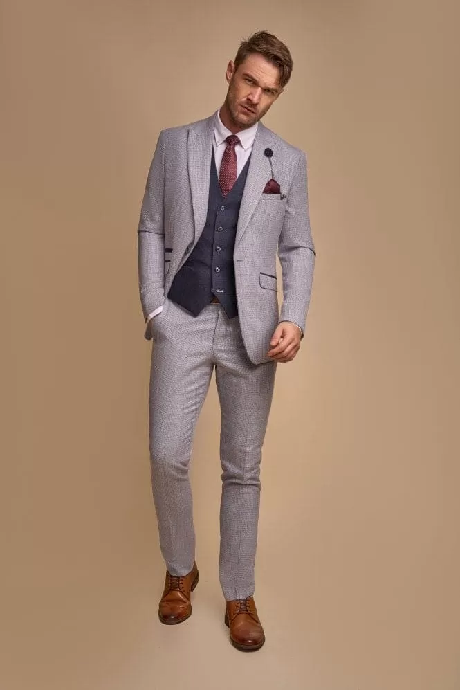 Cavani Caridi Men's Sky Suit With Navy Waistcoat Tweed Three Piece Suit