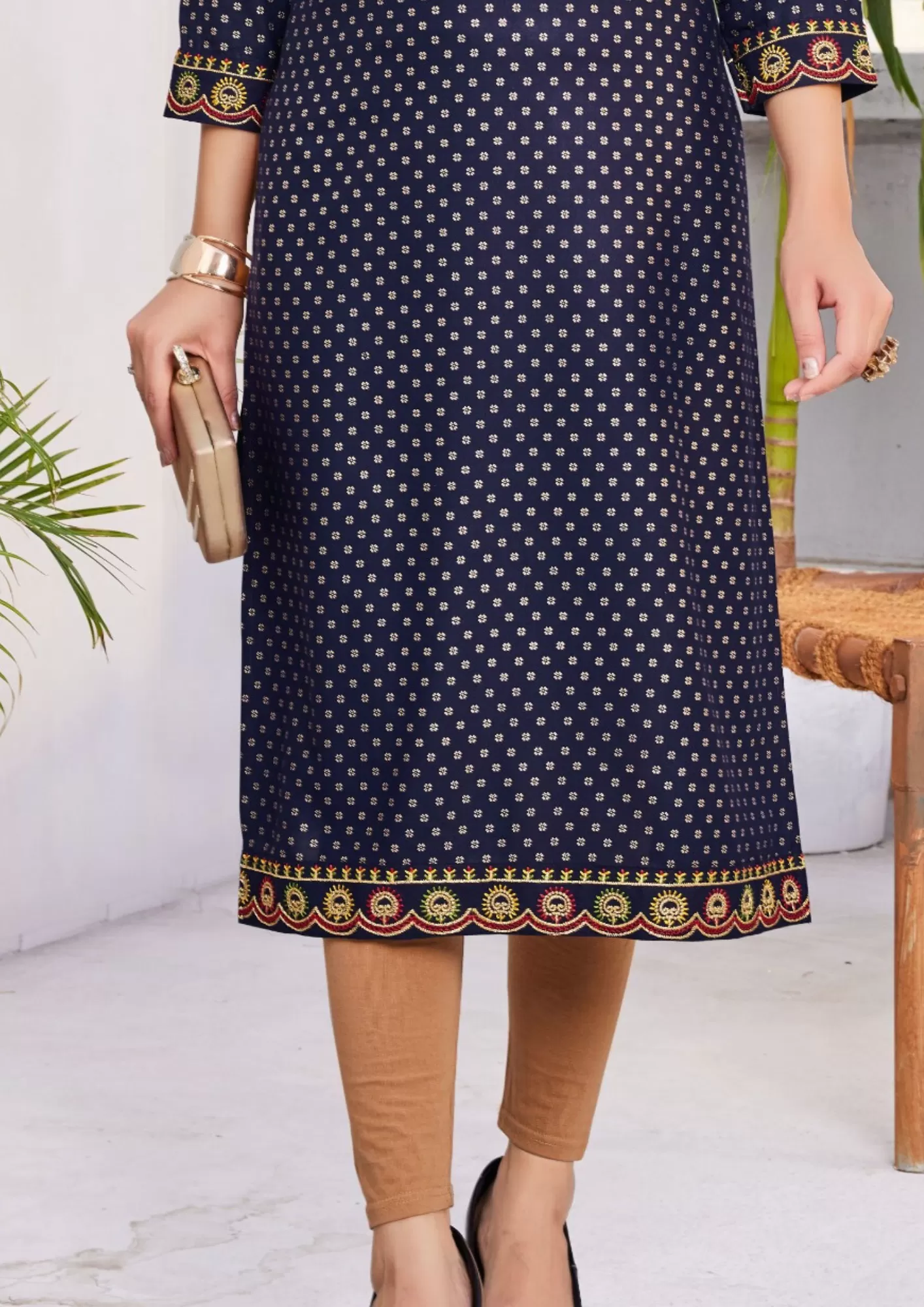 Charming Dark Blue Colored Rayon Kurti With Zari & Thread Embroidery Work