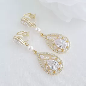 Clip On Drop Earrings in Gold-Esther