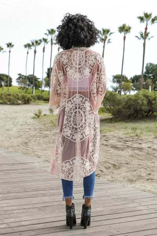 Contrast Mesh Cotton Lace Kimono