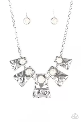 Cougar White Stone and Silver Necklace - Paparazzi Accessories