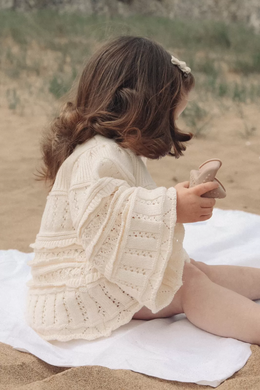 Cream Crochet Flare Sleeve Knit Jumper