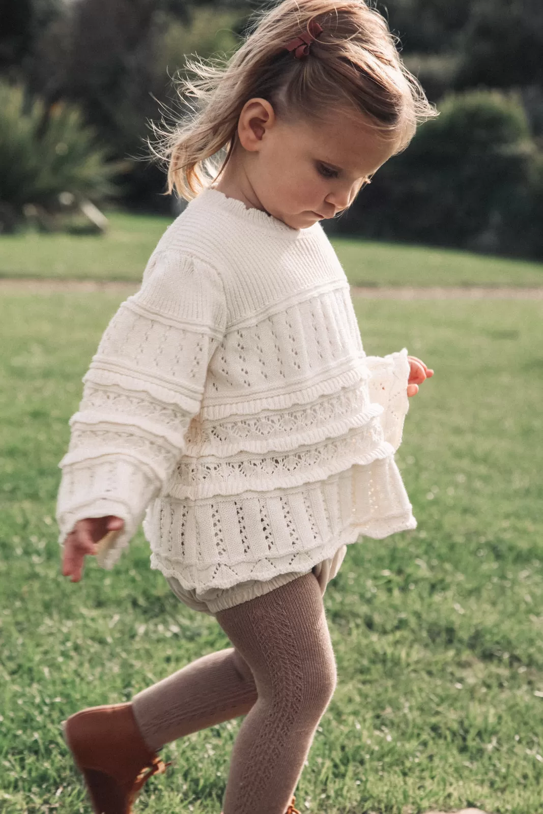 Cream Crochet Flare Sleeve Knit Jumper