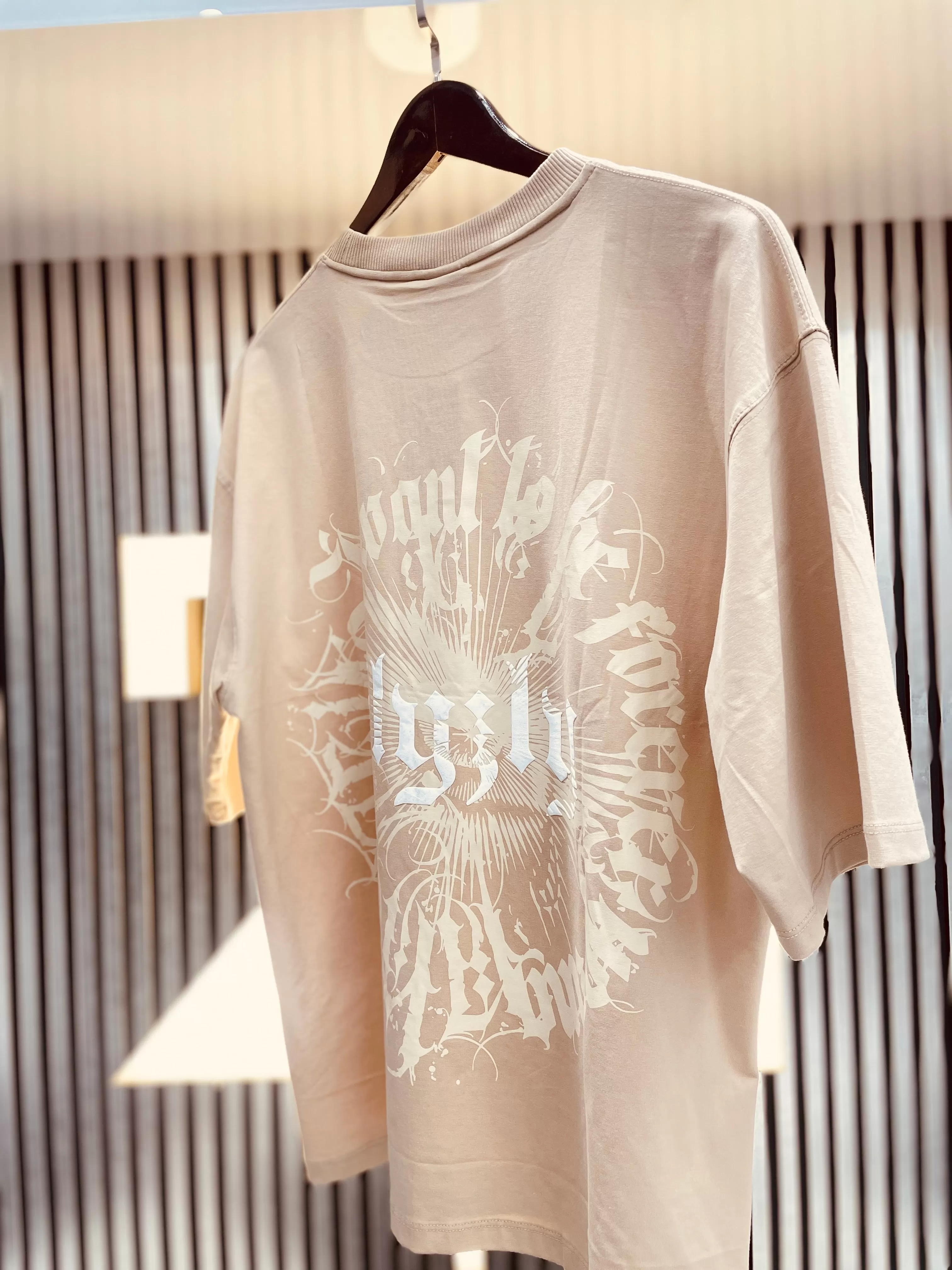 cream street style back printed drop shoulder t shirt