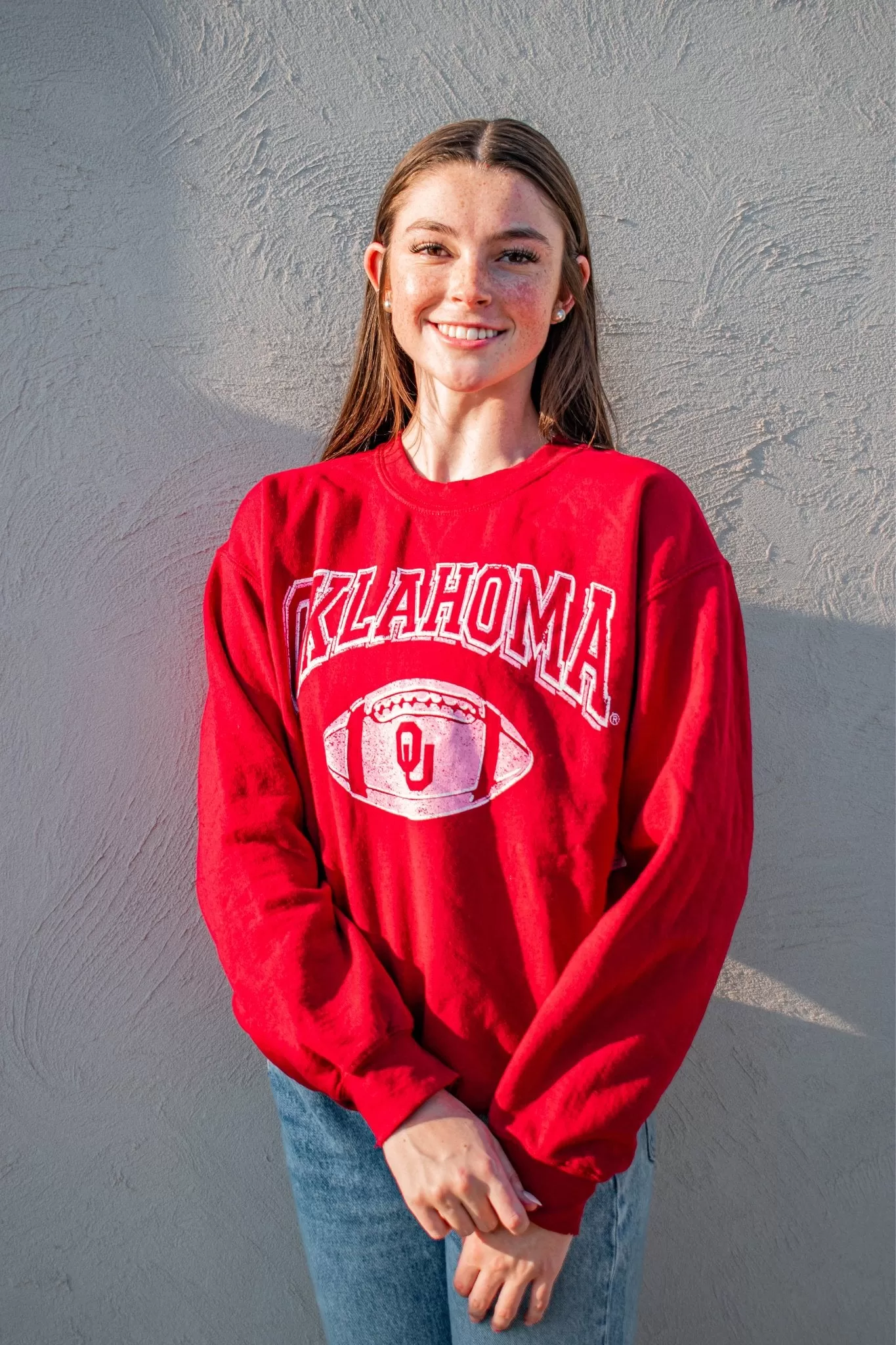 Crimson OU Sooners Wonka Football Thrifted Sweatshirt