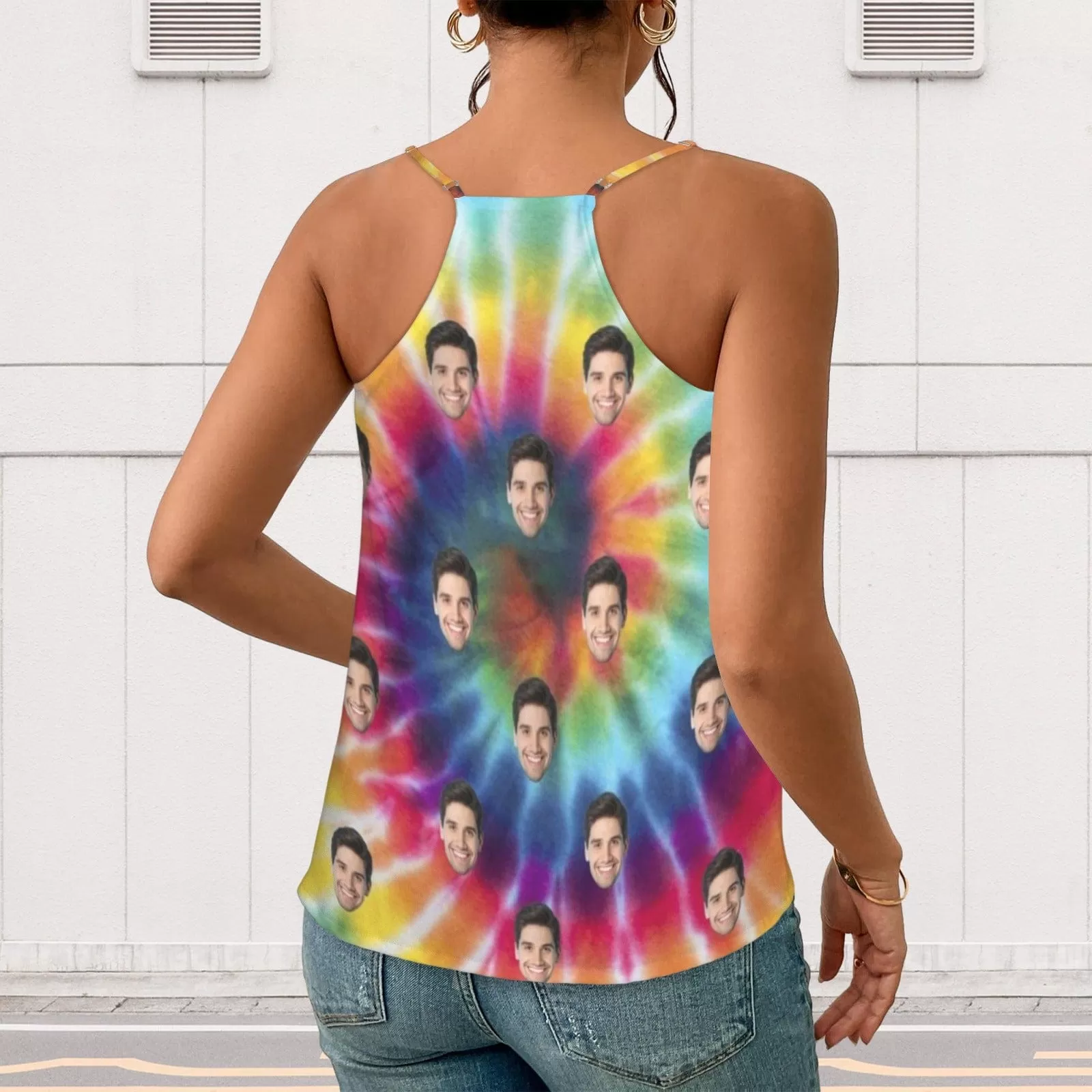 Custom Face Tie Dye Women's V-Neck Cami Tank Tops