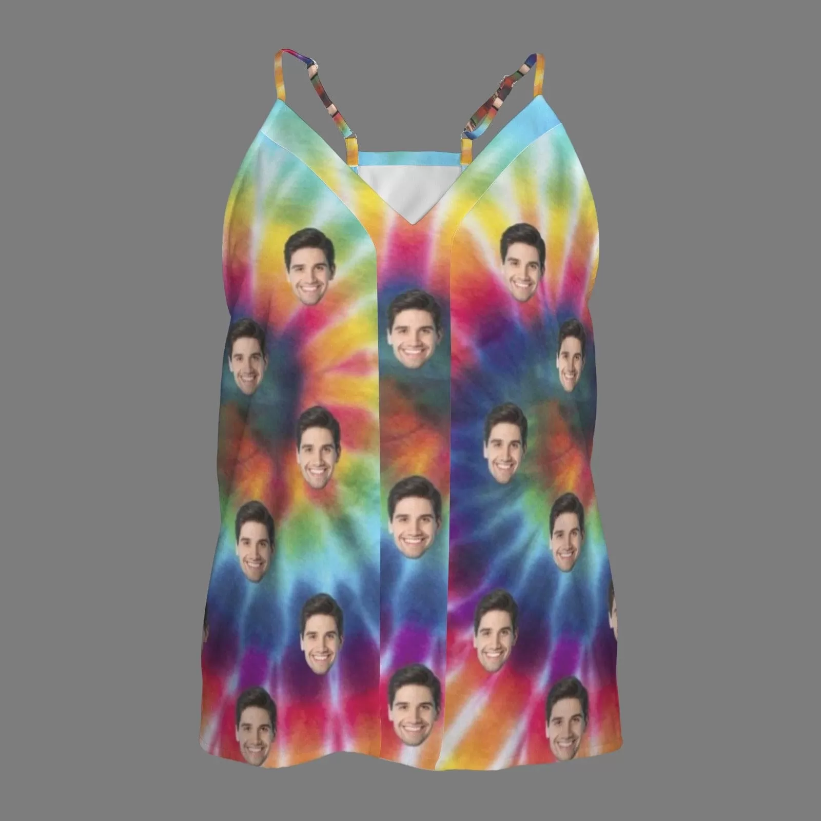 Custom Face Tie Dye Women's V-Neck Cami Tank Tops